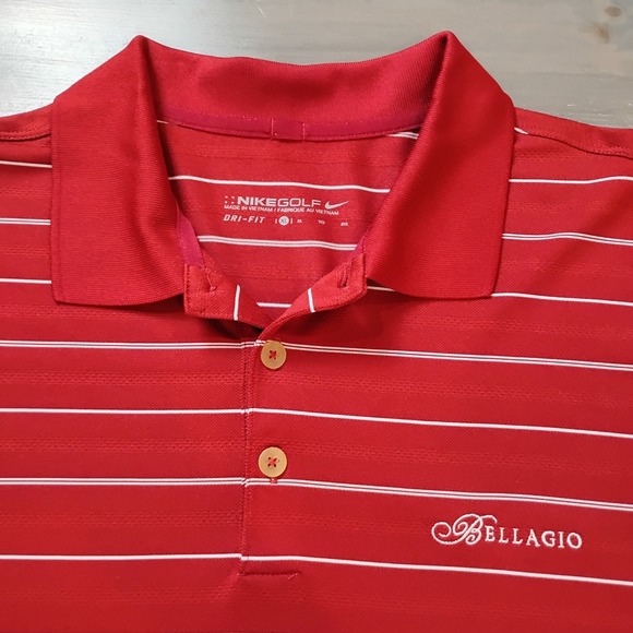 Nike Golf Polo Shirt Men's XL Red White Stripes Swoosh Bellagio Logo Stretch - Picture 1 of 10